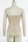Khaki Casual Solid Patchwork Backless Zipper Strapless Tops