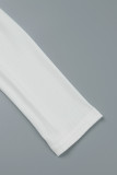 Bianco elegante tinta unita patchwork base collo a U manica lunga due pezzi