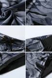 Grey Camouflage Print Patchwork Draw String Pocket Zipper Board Shorts