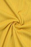 Желтый Элегантный Однотонный Классический Пэчворк Из двух частей Длинный рукав с U-образным вырезом