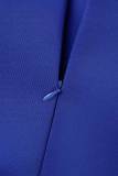 Bleu royal élégant volant solide pli fermeture à glissière O cou robes de ligne A