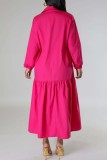 Vestido camisero con cuello camisero de retazos liso informal rojo rosa Vestidos