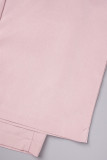 Rosa Casual Sólido Patchwork Reto Cintura Baixa Convencional Calça Cor Sólida