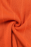 naranja casual sólido patchwork cuello vuelto manga larga dos piezas