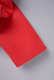 Красные элегантные однотонные платья с воланами на молнии и круглым вырезом