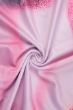 Розовые повседневные базовые платья с круглым вырезом и длинным рукавом с принтом