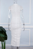 Marrón claro elegante sólido patchwork transparente doblar medio cuello alto envuelto falda vestidos