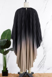 ブラック アプリコット カジュアル 段階的変化 プリント プリーツ O ネック ロング ドレス ドレス
