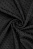 Schwarzes, elegantes, solides Patchwork-Basic-Zweiteiler mit U-Ausschnitt und langen Ärmeln