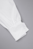 Bianco casual solido frenulo colletto con risvolto manica lunga due pezzi