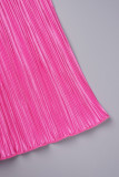 Розово-красные уличные однотонные лоскутные платья трапециевидной формы с воротником до половины и сгибом (без пояса)