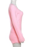 Roze casual effen uitgeholde skinny rompertjes met O-hals