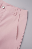 Roze casual effen patchwork rechte lage taille conventionele effen kleur broek