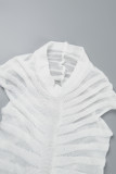 Blanco elegante sólido patchwork transparente doblar medio cuello alto envuelto falda vestidos