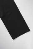 Graue lässige Sportbekleidung mit Buchstaben-Patchwork, O-Ausschnitt, lange Ärmel, zweiteilig (dreiteilig)