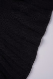 Schwarze, elegante, einfarbige Patchwork-Kleider mit durchsichtigem Faltenrock und halbem Rollkragen