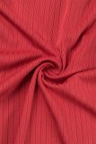 Красный Элегантный однотонный Пэчворк Базовый U-образный вырез С длинными рукавами Два предмета