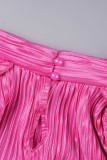 Rose Red Street Solid Patchwork Fold Half A Rollkragen A-Linie Kleider (ohne Gürtel)