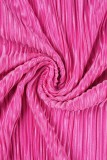 Розово-красные уличные однотонные лоскутные платья трапециевидной формы с воротником до половины и сгибом (без пояса)