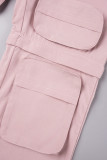 Calça cáqui casual sólida patchwork reta cintura baixa convencional cor sólida