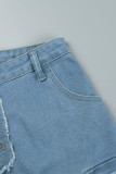 Ковбойские синие повседневные однотонные рваные лоскутные узкие джинсовые юбки с разрезом и высокой талией