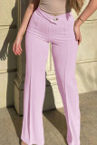 Pantalones caqui casual sólido básico regular de cintura alta color sólido convencional