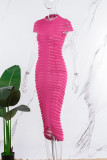 Kaki elegante effen patchwork doorzichtige vouw een halve coltrui gewikkelde rokjurken