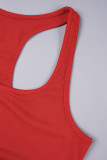 Rot Sexy Solid Patchwork Rückenfrei U-Ausschnitt Langarm Dreiteilig