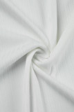 Weißes, elegantes, solides Patchwork-Basic-Zweiteiler mit U-Ausschnitt und langen Ärmeln