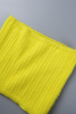 Grün-gelbes, lässiges, einfarbiges, dreiteiliges Set mit O-Ausschnitt und langen Ärmeln