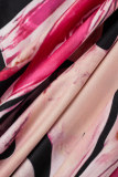 Розовые повседневные длинные платья с V-образным вырезом и принтом