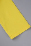 Amarelo Elegante Sólido Patchwork Frenulum Acessórios de Metal Decoração Vestidos com Decote em V e Saia Envolvida