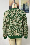 Green Casual Daily Patchwork Cardigan Outerwear