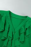 Grüne, lässige, solide Patchwork-Tops mit V-Ausschnitt