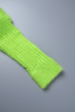 Grön Gul Casual Solid Basic O-hals långärmad tredelad uppsättning