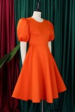 Black Casual Solid Patchwork O Neck A Line Short Sleeve Dress