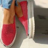 Rode casual patchwork strass ronde comfortabele platte schoenen