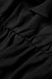 ブラック カジュアル ソリッド パッチワーク O ネック半袖ドレス プラス サイズ ドレス