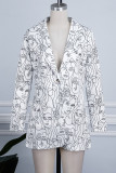 Capispalla con colletto rovesciato bianco con stampa casual cardigan
