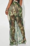 Camouflage Casual Camouflage Print Slit Vanlig hög midja Konventionell kjol med heltryck
