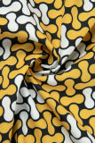 Gelbe Casual-Arbeits-Elegante gemischte Druck-Punkt-Leopard-Patchwork-Druck schulterfreie Taillenrock-Kleider
