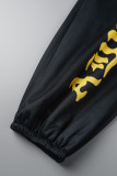Black Casual Print Basic Plus Size High Waist Trousers