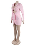 Vestidos asimétricos con escote en V y perforación en caliente de patchwork elegante de fiesta sexy rosa