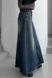 Blue Casual Solid Patchwork High Waist Regular Denim Skirts