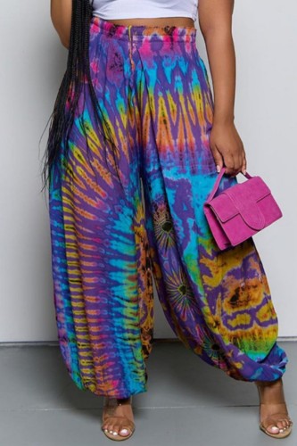 Blue Casual Print Basic Regular High Waist Conventional Full Print Trousers