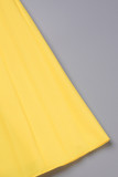 Amarelo Elegante Patchwork Sólido Gola Oblíqua Dobrada Vestidos Linha A