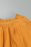 Robes trapèze jaunes décontractées en patchwork uni à volants et col rond