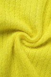 Лимонно-желтый повседневный однотонный базовый комплект из трех предметов с круглым вырезом и длинными рукавами