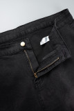 Темно-синие повседневные однотонные джинсы в стиле пэчворк больших размеров