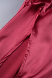 Rotes, sexy, lässiges, solides, rückenfreies, gekreuztes Trägerkleid, langes Kleid mit Schlitz und Spaghettiträgern